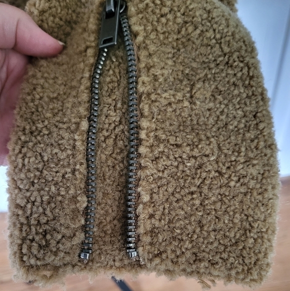 Zara Camel Teddy Moto Shearling Jacket Size L - Picture 9 of 16